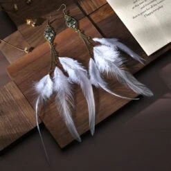 Feder Ohrringe Isabella -Herz Schmuck Geschaft Federohrringe Ohrringe Damen Modeschmuck Accessoires Boho Hippie Schmuck Damen Isabella bronze weiss 1