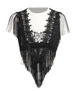 Fransen Boho Top Amy -Herz Schmuck Geschaft Fransen Boho Too T Shirt Spitzen V Ausschnitt Hippie Kleidung Festival schwarz Amy 4