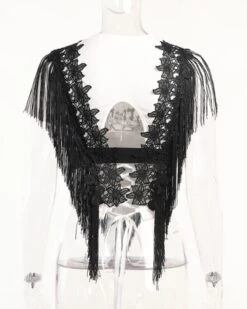 Fransen Boho Top Amy -Herz Schmuck Geschaft Fransen Boho Too T Shirt Spitzen V Ausschnitt Hippie Kleidung Festival schwarz Amy 5