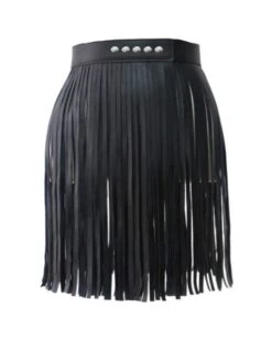 Rock Kia Fringe | Fransen Rock -Herz Schmuck Geschaft Fransen Kunstleder Rock Festival Fashion Style Fransengurt Kia schwarz 5