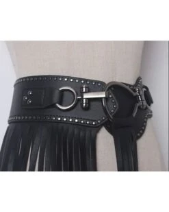 Fransen Gurt Cadley -Herz Schmuck Geschaft Fransengurt Gurt Fransen Fringes Kunstleder Schnalle Schnallengurt Nieten Festival Accessoire Cadley schwarz silber 1