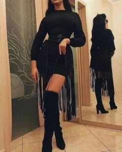 Fransen Rock Gurt Farrah -Herz Schmuck Geschaft Fransenrock Gurt Fransen Festival Fashion Accessoires Fringes Kunstleder Farrah schwarz lang 3