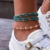 Muschel Fusskette Pauleen -Herz Schmuck Geschaft Fusskette Fussketten Set Perlenketten Muschelkette tuerkis gold Boho Strand Style Pauleen 1 971530
