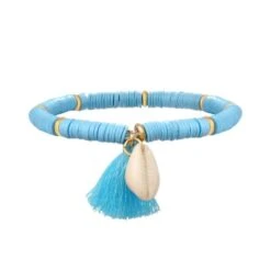 Fusskette Armband Elements -Herz Schmuck Geschaft Fussketten Anklet Schmuck Fusskette Perlen Muschel Pompom Accessoires elastisch Armband Elements hellblau 1 472272