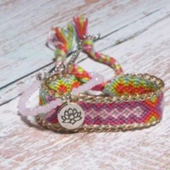 Geknöpfte Fusskette Boho Island -Herz Schmuck Geschaft Fussketten Set gestrickt gewoben Fusskette Armband Schmuck Lotus Blume Symbol pink violett farbig Boho Island 1 836657