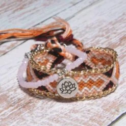 Geknöpfte Fusskette Boho Island -Herz Schmuck Geschaft Fussketten Set gestrickt gewoben Fusskette Armband Schmuck Lotus Blume Symbold orange braun gold Boho Island 1 246867