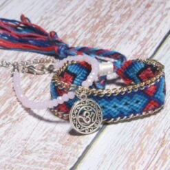 Geknöpfte Fusskette Boho Island -Herz Schmuck Geschaft Fussketten Set gestrickt gewoben Fusskette Armband Schmuck Om Symbold blau rot Boho Island 1 616279