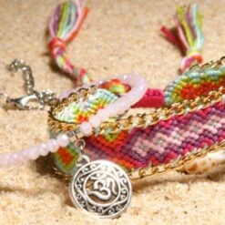 Geknöpfte Fusskette Boho Island -Herz Schmuck Geschaft Fussketten Set gestrickt gewoben Fusskette Armband Schmuck Om Symbold farbig pink violett Boho Island 1 575070