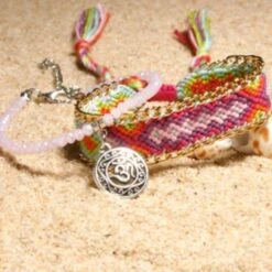 Geknöpfte Fusskette Boho Island -Herz Schmuck Geschaft Fussketten Set gestrickt gewoben Fusskette Armband Schmuck Om Symbold farbig pink violett Boho Island 3 897220
