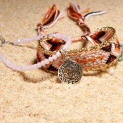 Geknöpfte Fusskette Boho Island -Herz Schmuck Geschaft Fussketten Set gestrickt gewoben Fusskette Armband Schmuck Om Symbold orange braun gold Boho Island 1 403357
