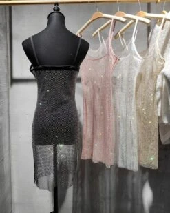Glitzer Mesh Netzkleid Aurora -Herz Schmuck Geschaft Glitzer Mesh Kleid Damen Traaeger Glitzerkleid Shine Elegant Party Nightout Clubwear Aurora schwarz silber gold 2