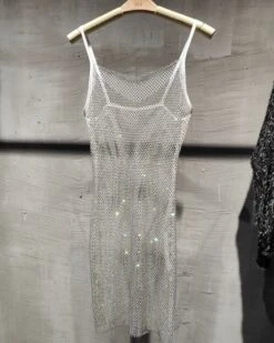 Glitzer Mesh Netzkleid Aurora -Herz Schmuck Geschaft Glitzer Mesh Kleid Damen Traaeger Glitzerkleid Shine Elegant Party Nightout Clubwear Aurora silber 1