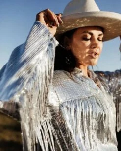 Glitzer Jacke Festival Queen -Herz Schmuck Geschaft Glitzer Pailletten Jacke Festival Fransen Shine Kragen Festival Queen silber 8