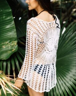 Häkelkleid Shirt Benirras -Herz Schmuck Geschaft Haekelkleid Kleid Damen Bohemian Hippiestyle Crochet Benirras weiss 3