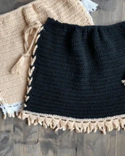 Häkel Rock Benirras -Herz Schmuck Geschaft Haekelrock Crochet Rock Skirt Muschel Bohemian Ibiza Sommer Strand Benirras beige schwarz 1 794168