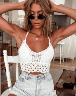 Häkeltop Cannes -Herz Schmuck Geschaft Haekeltop Crochet Top Croptop Bohemian Fashion Cannes weiss 1 375263