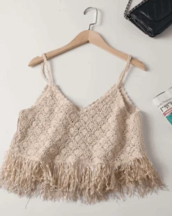 Häkeltop Salada -Herz Schmuck Geschaft Haekeltop Crocket Top Croptop fransen beige Salada 2 202666