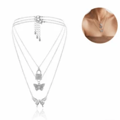Multilayer Halskette Secret Butterfly -Herz Schmuck Geschaft Halskette Multilayer Choker Schmuck Accessoires Damen silber Secret Butterfly 2 856262