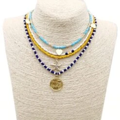 Halsketten Choker Set Bora-Bora -Herz Schmuck Geschaft Halsketten Choker Set Farbige Perlen Multilayer Multikette Boho Strand Beach Hippie Muscheln Halsketteset Bora Bora hellblau 1 392474