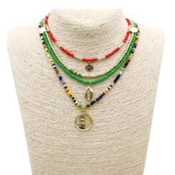 Halsketten Choker Set Bora-Bora -Herz Schmuck Geschaft Halsketten Choker Set Farbige Perlen Multilayer Multikette Boho Strand Beach Hippie Muscheln Halsketteset Bora Bora rot 1 495343