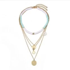 Multi Halskette Choker Flower Sun 7 Multi Halskette Choker Flower Sun -Herz Schmuck Geschaft Halsketten Set Choker Multilayer Modeschmuck Damen Halskette fein fold Perlen Flach Anhaenger gold weiss tuerkis Flower Sun 1 450715