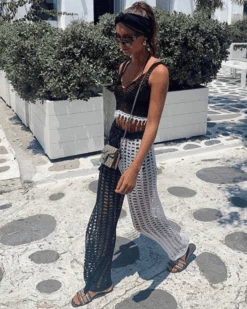 Häkelhose Nassau -Herz Schmuck Geschaft Hosen Crochet Knitted haekelhosen Sommerhosen Beachstyle zweifarbig black white Nassau Lady 2 616064