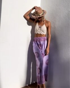 Violette Om Hose Divine -Herz Schmuck Geschaft Hosen Damen Boho Hippie Om Goa Hose Trousers gerader Schnitt Bund JustStyle violett purple Divine Cindy Boccia 2