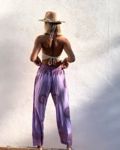 Violette Om Hose Divine -Herz Schmuck Geschaft Hosen Damen Boho Hippie Om Goa Hose Trousers gerader Schnitt Bund JustStyle violett purple Divine Cindy Boccia 6