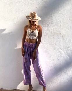 Violette Om Hose Divine -Herz Schmuck Geschaft Hosen Damen Boho Hippie Om Goa Hose Trousers gerader Schnitt Bund JustStyle violett purple Divine Cindy Boccia 7