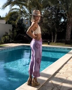 Violette Om Hose Divine -Herz Schmuck Geschaft Hosen Damen Boho Hippie Om Goa Hose Trousers gerader Schnitt Bund JustStyle violett purple Divine Cindy Boccia 8