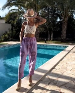 Violette Om Hose Divine -Herz Schmuck Geschaft Hosen Damen Boho Hippie Om Goa Hose Trousers gerader Schnitt Bund JustStyle violett purple Divine Cindy Boccia 9
