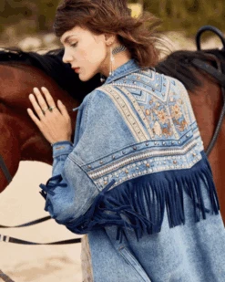 Jeansjacke Gipsy -Herz Schmuck Geschaft Jeansjacke Denim Jeans Bohemian Hippie Fransen Stickerei Gipsy dunkelblau 2 453859