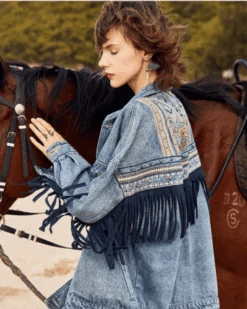 Jeansjacke Gipsy -Herz Schmuck Geschaft Jeansjacke Denim Jeans Bohemian Hippie Fransen Stickerei Gipsy dunkelblau 3 810444