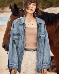 Jeansjacke Gipsy -Herz Schmuck Geschaft Jeansjacke Denim Jeans Bohemian Hippie Fransen Stickerei Gipsy dunkelblau 4 491969