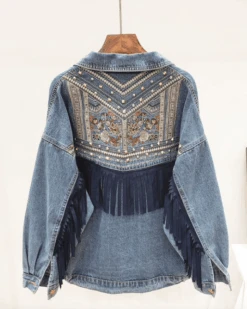 Jeansjacke Gipsy -Herz Schmuck Geschaft Jeansjacke Denim Jeans Bohemian Hippie Fransen Stickerei Gipsy dunkelblau 6 866710