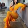 Jumpsuit Overall Naranja -Herz Schmuck Geschaft Jumpsuit Overall Damen langarm gerippter Stoff Sommerstyle Cut Outs Ausschnitt Fashion Style orange Naranja 1