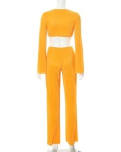 Jumpsuit Overall Naranja 11 Jumpsuit Overall Naranja -Herz Schmuck Geschaft Jumpsuit Overall Damen langarm gerippter Stoff Sommerstyle Cut Outs Ausschnitt Fashion Style orange Naranja 3