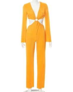 Jumpsuit Overall Naranja 13 Jumpsuit Overall Naranja -Herz Schmuck Geschaft Jumpsuit Overall Damen langarm gerippter Stoff Sommerstyle Cut Outs Ausschnitt Fashion Style orange Naranja 5