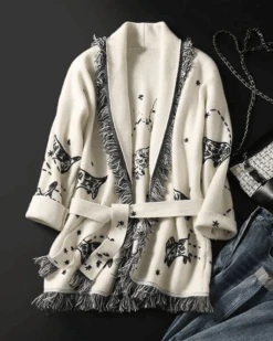 Strickjacke Cardigan White Planet -Herz Schmuck Geschaft Kaschmir Cardigan Kimono Wolle Strickjacke Damen Schweiz Bohemian Fransen Halblang High Quality weiss White Planet 5 839134