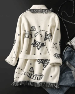 Strickjacke Cardigan White Planet -Herz Schmuck Geschaft Kaschmir Cardigan Kimono Wolle Strickjacke Damen Schweiz Bohemian Fransen Halblang High Quality weiss White Planet 8 782361