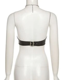 Leder & Ketten Top Lara -Herz Schmuck Geschaft Ketten Crop Top Bra BH Kunstleder Leder Look Gliederketten Festival Party Clubwear Style Lara schwarz silber 10