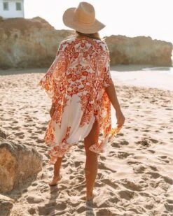 Kimono Cape Orange Paisley 11 Kimono Cape Orange Paisley -Herz Schmuck Geschaft Kimono Cape Beach Strand Kleidung Damen Beachcover Sommerkleider Boho weiss orange Orange Paisley 3