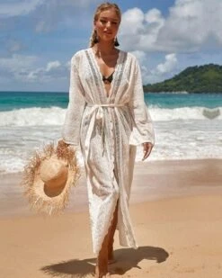 Kimono Carol -Herz Schmuck Geschaft Kimono Cardigan Tunika Strandkleid Sommerkleider Damen Mesh Kimonos Bodenlang Boho Spitzen Lace Carol weiss 6 896860