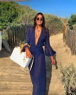 Tunika Kimono Aquas Blancas 8 Tunika Kimono Aquas Blancas -Herz Schmuck Geschaft Kimono Tunika Cardigan Kleid Maxi Mesh Beach Ibiza Strandkleid Polka blau Aquas Blancas 1 454061