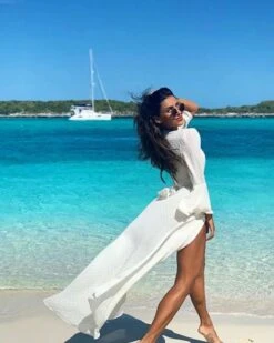 Tunika Kimono Aquas Blancas 9 Tunika Kimono Aquas Blancas -Herz Schmuck Geschaft Kimono Tunika Cardigan Kleid Maxi Mesh Beach Ibiza Strandkleid Polka blau Aquas Blancas weiss 1