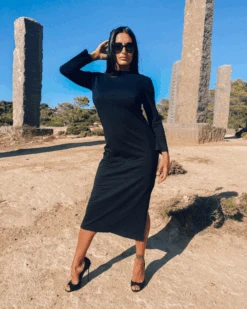 T-Shirt Kleid Copenhagen -Herz Schmuck Geschaft Kleid Damen Lang Schlitz Seite Shirt Style Baumwolle schwarzes langes Kleid Langarm Kleid Copenhagen Melody 3 152846