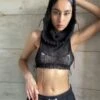 Kapuzen Strick Crop Top Margo -Herz Schmuck Geschaft Knitted Strick Crop Top Kapuze Crochet Bauchfreies Top Boho Fashion Margo schwarz 1