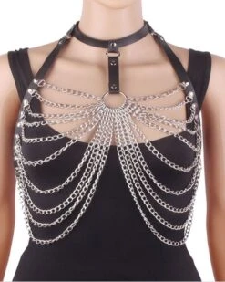 Körpergürtel Set Peony 8 Körpergürtel Set Peony -Herz Schmuck Geschaft Koerperguertel Harness Kunstleder Ketten Gliederketten Koerper Set Party Festival Accessoires schwarz silber Peony 3