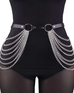 Körpergürtel Set Peony 9 Körpergürtel Set Peony -Herz Schmuck Geschaft Koerperguertel Harness Kunstleder Ketten Gliederketten Koerper Set Party Festival Accessoires schwarz silber Peony 4