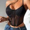 Korsett Top Evie -Herz Schmuck Geschaft Korsett Top Damen Crop Spaghetti Traeger Mesh schwarz Evie 2
